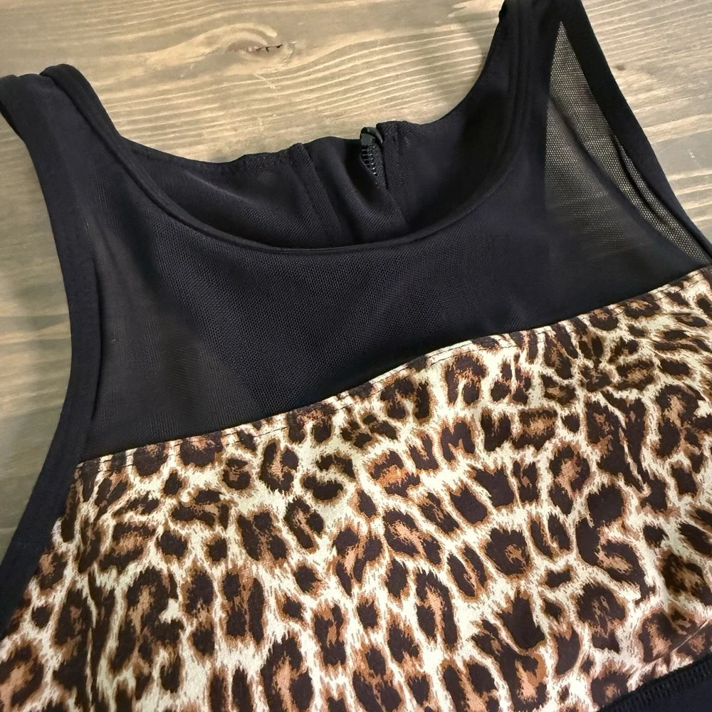 Zyia Womens Small Leopard Print‎ Mesh Trim All Star Sports Bra Athletic Gym
